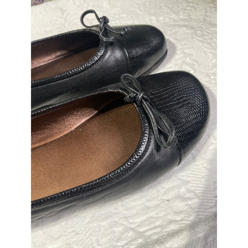 Vero Cuoio Black Leather Ballet Flats Lizard Embossed Toe Bow Made in Italy 38.5 - Picture 2 of 8